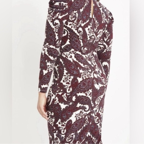 Eloquii Mock Neck Long Sleeve Dress | Size 14, White Burgundy | Bold Colorblocks - Picture 3 of 10